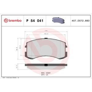 Bremsbelagsatz, Scheibenbremse BREMBO P 54 041