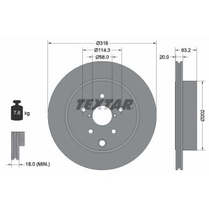 Bremsscheibe TEXTAR 92243703 hinten, belüftet, 1 Stück