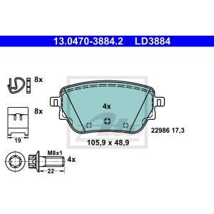 Bremsbelagsatz ATE 13.0470-3884.2, Hinten, Keramik