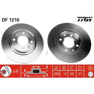 Jarrulevy TRW DF1216 edessä, täysi, 1 kpl