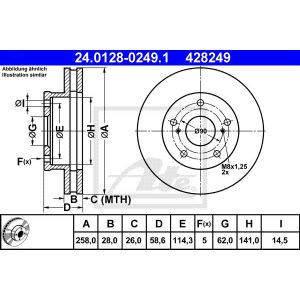 Remschijf ATE 24.0128-0249.1 voorkant, geventileerd, 1 Stuk