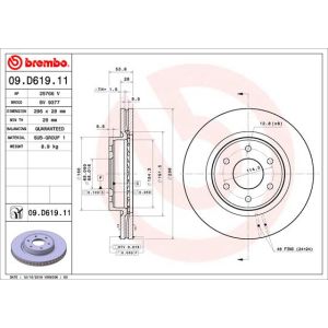 Jarrulevy BREMBO 09D61911 edessä, tuuletettu, 1 kpl