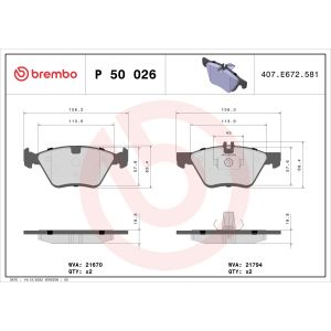 Levyjarrun jarrupalasarja BREMBO P 50 026