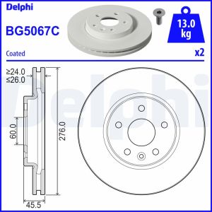 Disque de frein DELPHI BG5067C avant, ventilé, 2 Stück