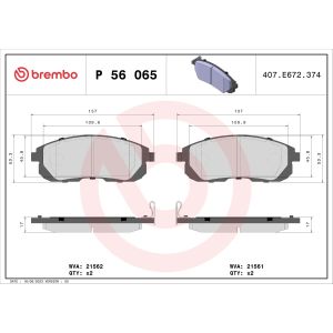 Conjunto de pastilhas de travão BREMBO P 56 065, Frente