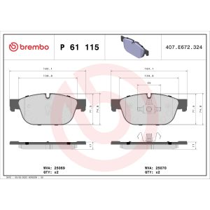 Conjunto de pastilhas de travão BREMBO P 61 115, Frente