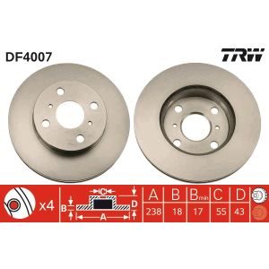 Jarrulevy TRW DF4007 edessä, tuuletettu, 1 kpl