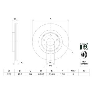 Disque de frein BOSCH 0 986 479 F33 avant, ventilé, à haute teneur en carbone, 1 pièce