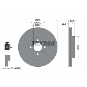 Disque de frein TEXTAR 92288303 avant, ventilé, 1 pièce