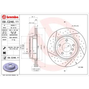 Remschijf BREMBO 09C24611 achter, geventileerd, sleuf, sterk gecarboniseerd, 1 Stuk