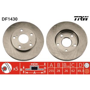 Jarrulevy TRW DF1430 edessä, tuuletettu, 1 kpl