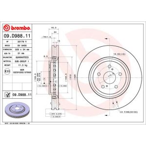 Jarrulevy BREMBO 09D98811 edessä, tuuletettu, 1 kpl