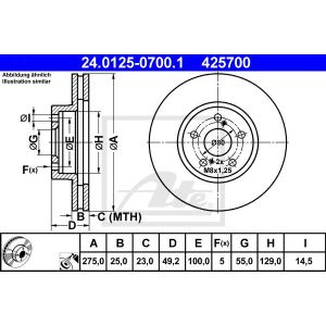 Disque de frein ATE 24.0125-0700.1, Avant, 1 pièce