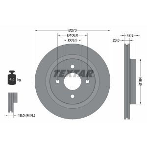 Disco freno TEXTAR 92172503 posteriore, ventilato, 1 pezzo