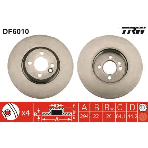 Disco de freno TRW DF6010 frente, ventilado, 1 pieza