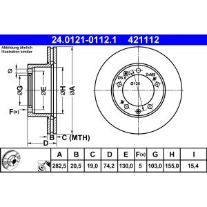 Disco freno ATE 24.0121-0112.1 anteriore, ventilato, altamente carbonizzato, 1 pezzo