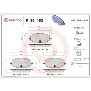 Jeu de plaquettes de frein BREMBO P 85 182, avant