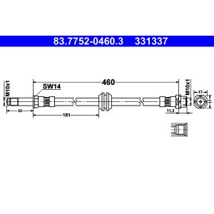 Tubo do travão flexível traseiro, esquerdo ATE 83.7752-0460.3