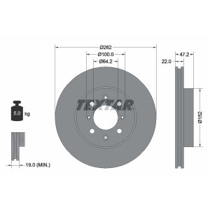 Disco freno TEXTAR 92070600 anteriore, ventilato, 1 pezzo