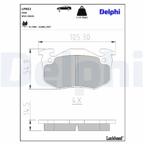 Conjunto de pastilhas de travão DELPHI LP852, frente