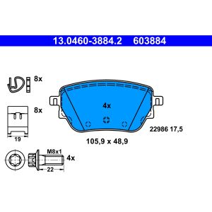 Conjunto de pastilhas de travão ATE 13.0460-3884.2, atrás