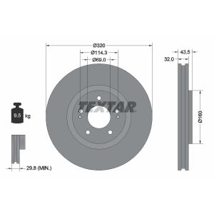 Disco freno TEXTAR 92169903 anteriore, ventilato, 1 pezzo