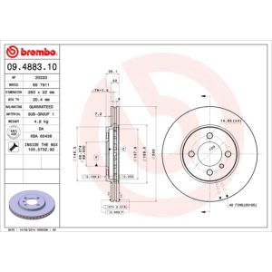 Jarrulevy BREMBO 09.4883.10, edessä, tuuletettu , 1 Kappale