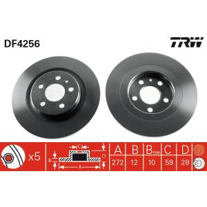 Remschijf TRW DF4256 terug, compleet, 1 stuk