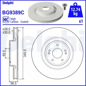 Disco de travão DELPHI BG9389C frente, ventilado, altamente carbonizado, 1 Peça