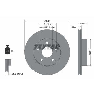 Disco freno TEXTAR 92113600 anteriore, ventilato, 1 pezzo