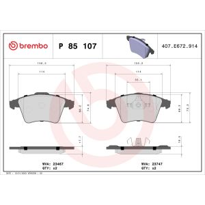 Jeu de plaquettes de frein BREMBO P 85 107, avant