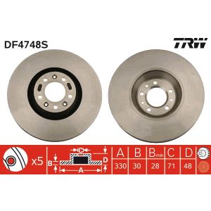 Jarrulevy TRW DF4748S edessä, tuuletettu, 1 kpl