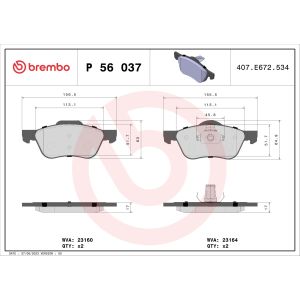 Bremsbelagsatz, Scheibenbremse BREMBO P 56 037