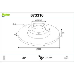 Disco de freno VALEO 673316