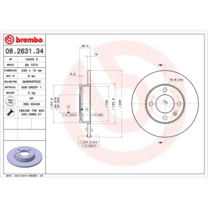 Jarrulevy BREMBO 08.2631.34, takana, edessä, täysi, 1 kpl