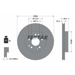 Disco freno TEXTAR 92057300 anteriore, ventilato, 1 pezzo