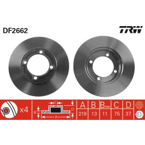 Jarrulevy TRW DF2662 edessä, täysi, 1 kpl