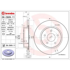 Disco de freno BREMBO 09C92911 trasero, ventilado , 1 Pieza