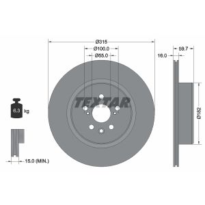 Disco de freno TEXTAR 92169503 hinten, ventilado , 1 Pieza