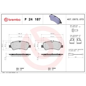 Kit de plaquettes de frein, frein à disque BREMBO P 24 187, Arrière