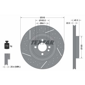 Disco freno TEXTAR 92279105 anteriore, ventilato, geschlitzt, altamente carbonizzato, 1 pezzo