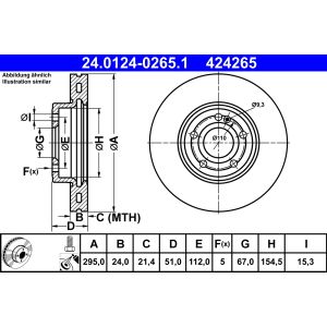 Disco de freno ATE 24-0124-0265-1-02 vorne, ventilado , altamente carbonizado, 1 Pieza
