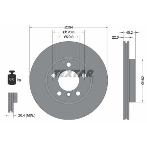 Disco freno TEXTAR 92277805 anteriore, ventilato, altamente carbonizzato, 1 pezzo