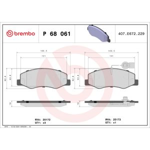 Conjunto de pastilhas de travão, travão de disco PRIME LINE BREMBO P 68 061