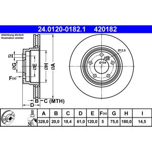 Disco de freno ATE 24.0120-0182.1 volver, ventilado, altamente carbonizado, 1 pieza