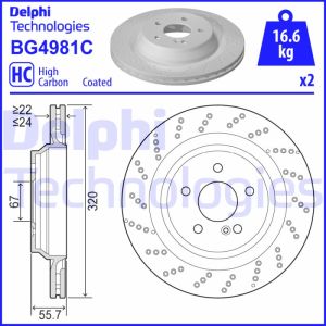 Remschijf DELPHI BG4981C achter, geventileerd, geperforeerd, sterk gecarboniseerd, 1 Stuk