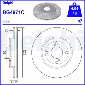 Disco de travão DELPHI BG4971C frente, ventilado, 2 Peça