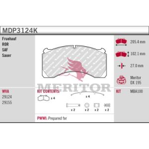 Bremsbelagsatz, Scheibenbremse MERITOR MDP3124K