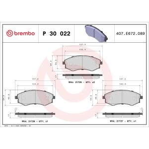 Bremsbelagsatz, Scheibenbremse BREMBO P 30 022
