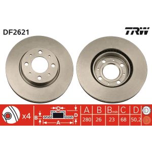 Jarrulevy TRW DF2621 edessä, tuuletettu, 1 kpl